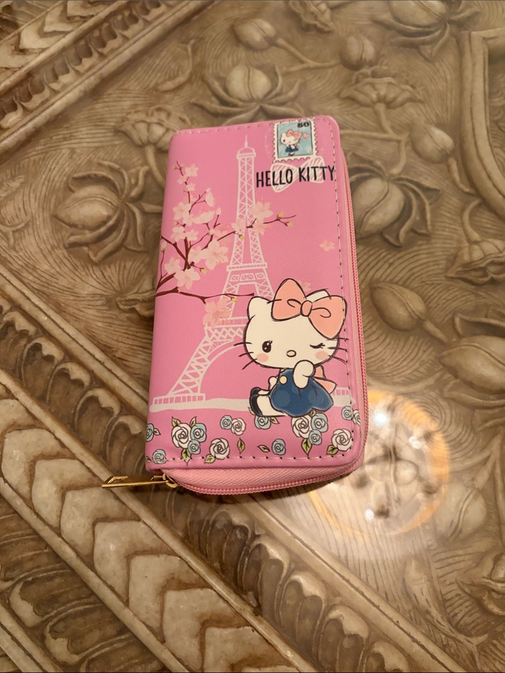 Hello Kitty Pink Eiffel Tower large Zip Wallet